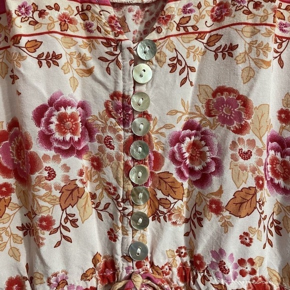 Salty Bright Dress Womens Sz 12 Pink White Floral Boho Tiered Rayon Maxi… - Picture 3 of 8